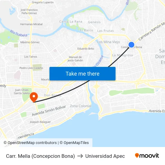 Carr. Mella (Concepcion Bona) to Universidad Apec map