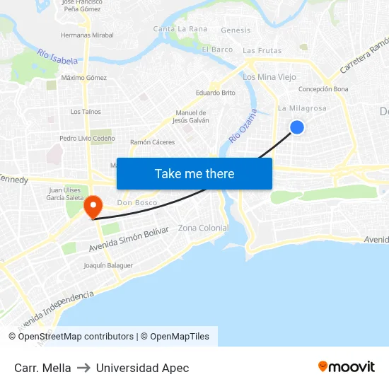 Carr. Mella to Universidad Apec map
