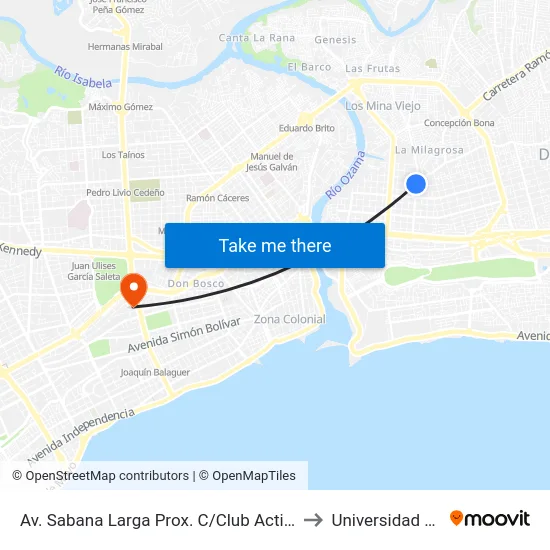 Av. Sabana Larga Prox. C/Club Activo 20-30 to Universidad Apec map