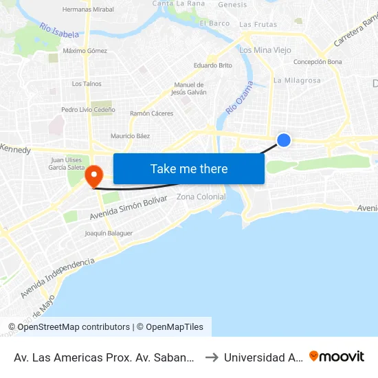 Av. Las Americas Prox. Av. Sabana Larga to Universidad Apec map
