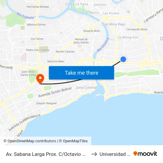 Av. Sabana Larga Prox. C/Octavio Mejia Ricart to Universidad Apec map