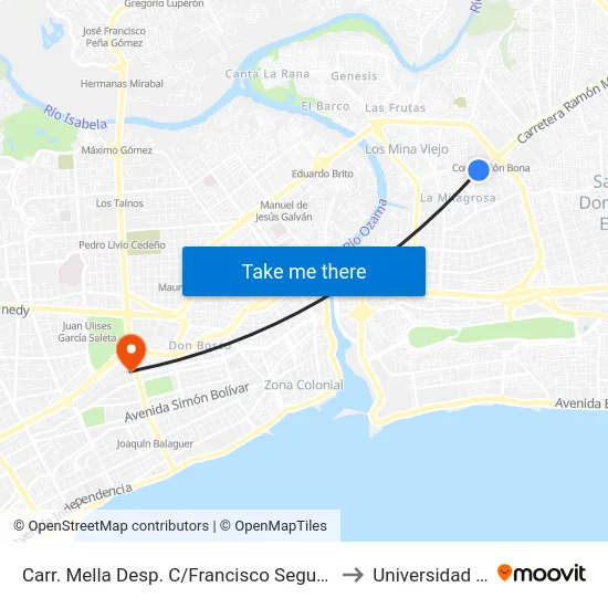 Carr. Mella Desp. C/Francisco Segura Sandoval to Universidad Apec map