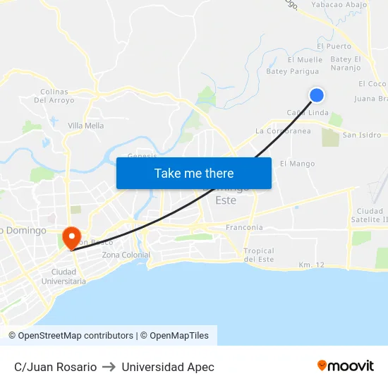 C/Juan Rosario to Universidad Apec map