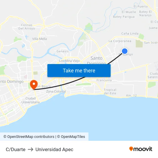 C/Duarte to Universidad Apec map