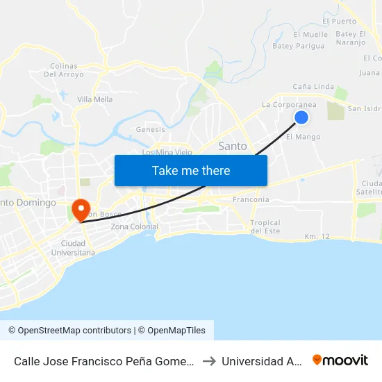Calle Jose Francisco Peña Gomez, 30 to Universidad Apec map