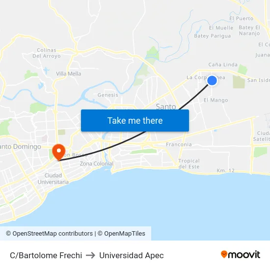 C/Bartolome Frechi to Universidad Apec map