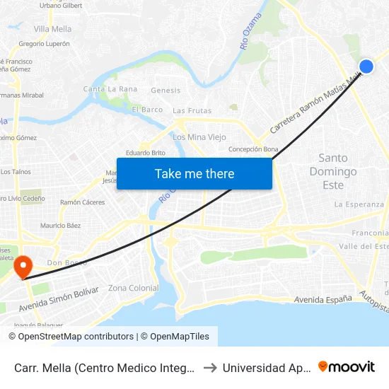 Carr. Mella (Centro Medico Integral) to Universidad Apec map
