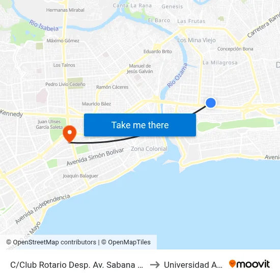 C/Club Rotario Desp. Av. Sabana Larga to Universidad Apec map