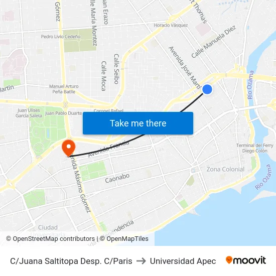 C/Juana Saltitopa Desp. C/Paris to Universidad Apec map
