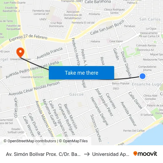 Av. Simón Bolívar Prox. C/Dr. Baez to Universidad Apec map