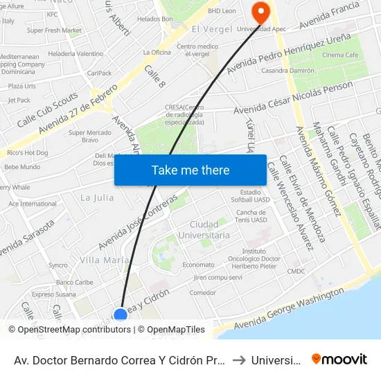 Av. Doctor Bernardo Correa Y Cidrón Prox. C/Paseo De Los Medicos to Universidad Apec map