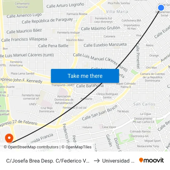 C/Josefa Brea Desp. C/Federico Velasquez to Universidad Apec map