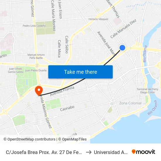 C/Josefa Brea Prox. Av. 27 De Febrero to Universidad Apec map