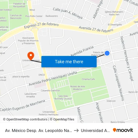 Av. México Desp. Av. Leopoldo Navarro to Universidad Apec map