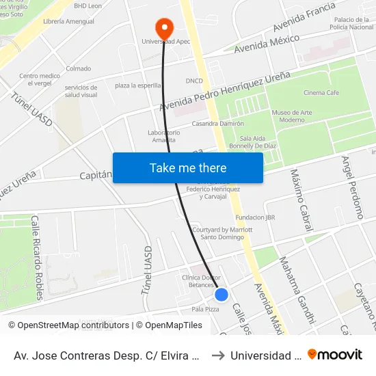 Av. Jose Contreras Desp. C/ Elvira De Mendoza to Universidad Apec map