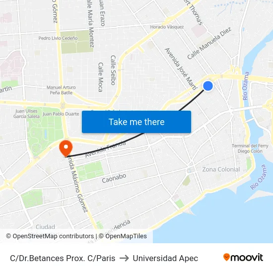 C/Dr.Betances Prox. C/Paris to Universidad Apec map
