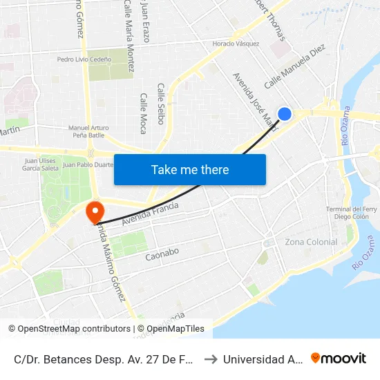 C/Dr. Betances Desp. Av. 27 De Febrero to Universidad Apec map