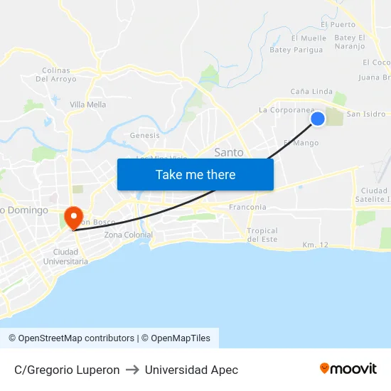 C/Gregorio Luperon to Universidad Apec map