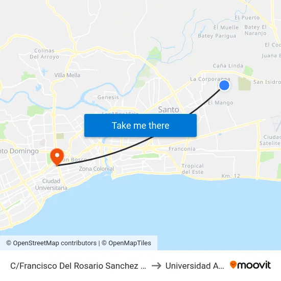 C/Francisco Del Rosario Sanchez Oeste to Universidad Apec map