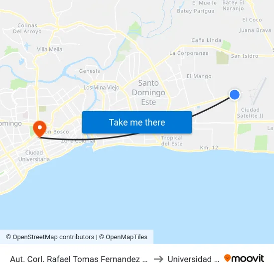 Aut. Corl. Rafael Tomas Fernandez Dominguez to Universidad Apec map