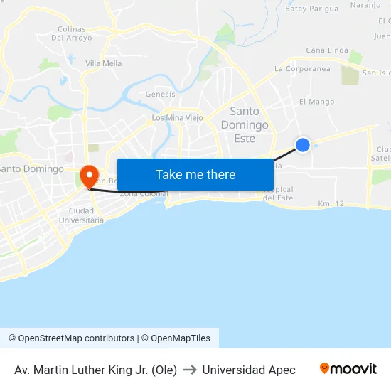 Av. Martin Luther King Jr. (Ole) to Universidad Apec map