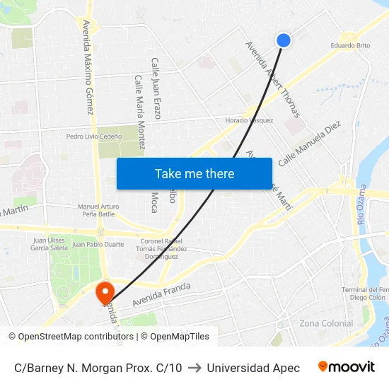 C/Barney N. Morgan Prox. C/10 to Universidad Apec map