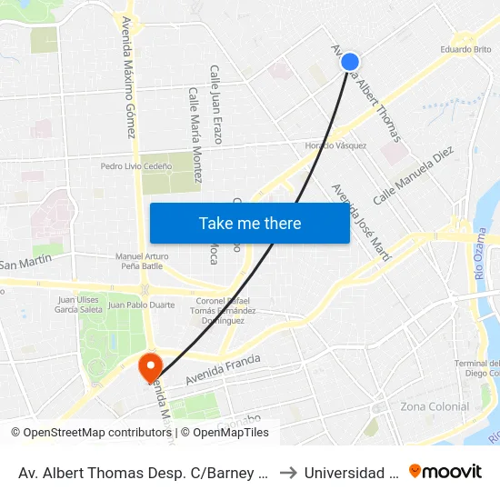 Av. Albert Thomas Desp. C/Barney N. Morgan to Universidad Apec map