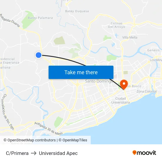 C/Primera to Universidad Apec map
