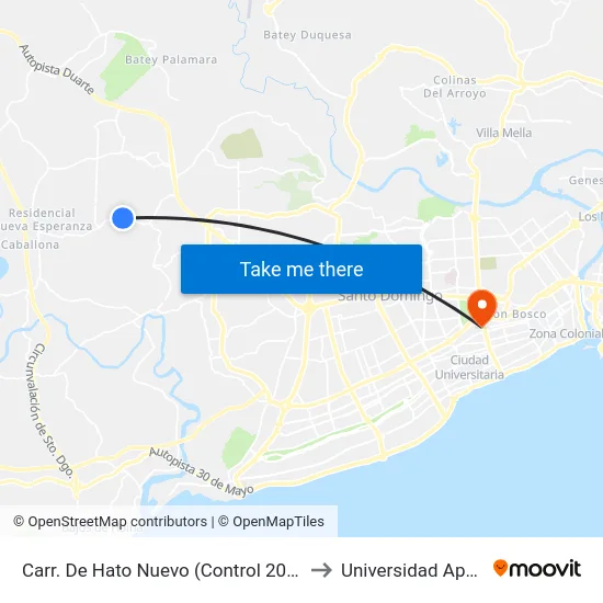 Carr. De Hato Nuevo (Control 20b) to Universidad Apec map