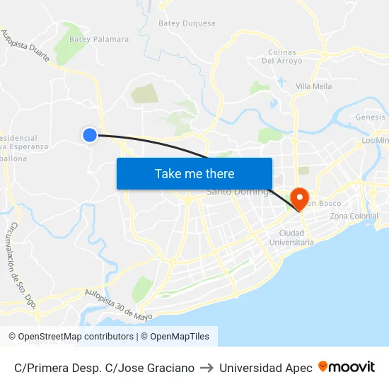 C/Primera Desp. C/Jose Graciano to Universidad Apec map