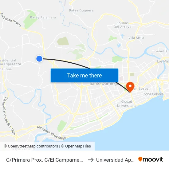 C/Primera Prox. C/El Campamento to Universidad Apec map
