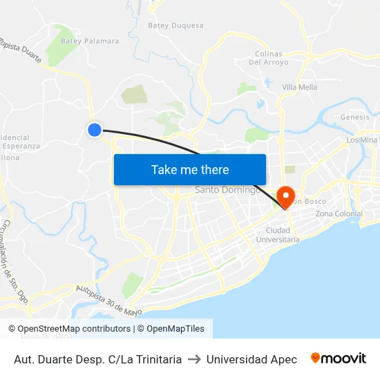 Aut. Duarte Desp. C/La Trinitaria to Universidad Apec map