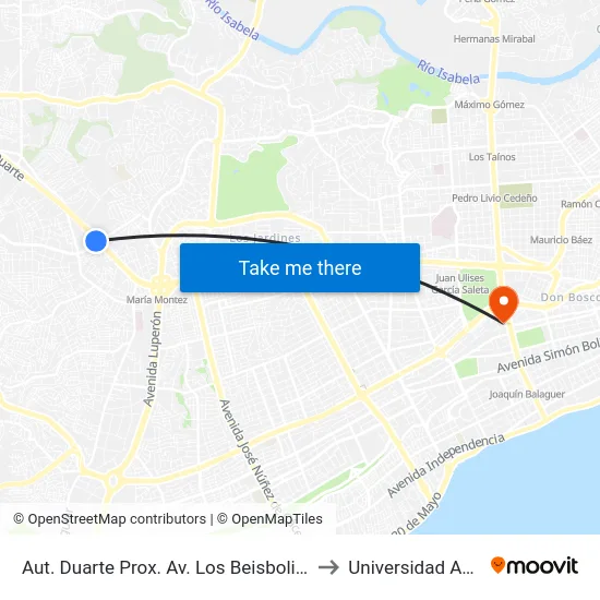 Aut. Duarte Prox. Av. Los Beisbolistas to Universidad Apec map
