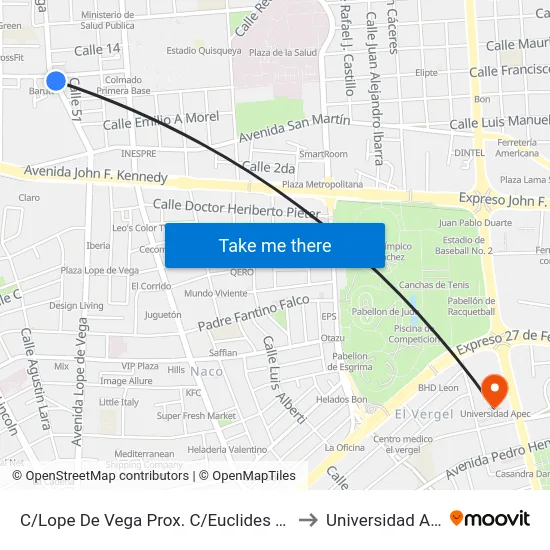 C/Lope De Vega Prox. C/Euclides Morillo to Universidad Apec map
