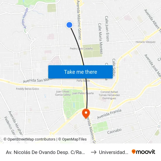 Av. Nicolás De Ovando Desp. C/Ramon Caceres to Universidad Apec map