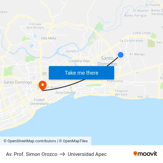 Av. Prof. Simon Orozco to Universidad Apec map