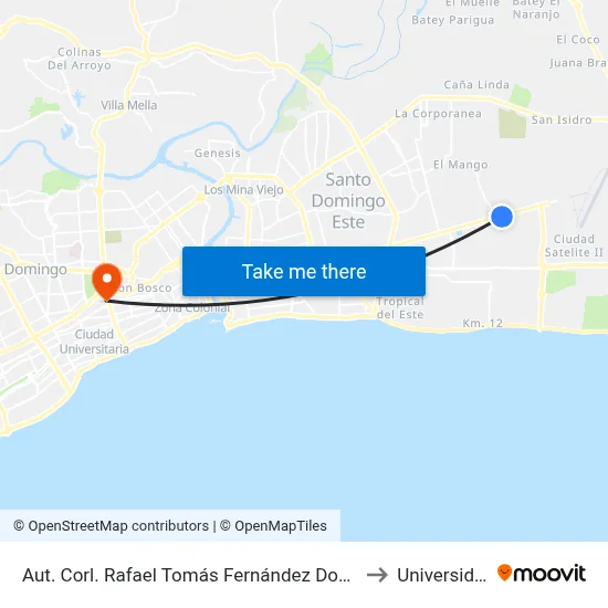 Aut. Corl. Rafael Tomás Fernández Domínguez Prox. C/Trinitaria to Universidad Apec map