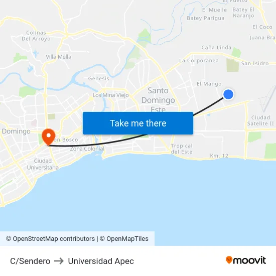 C/Sendero to Universidad Apec map