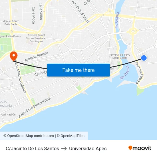 C/Jacinto De Los Santos to Universidad Apec map