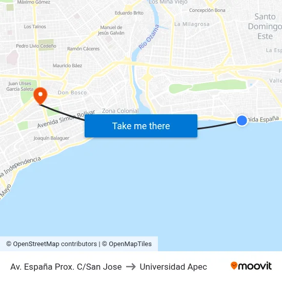 Av. España Prox. C/San Jose to Universidad Apec map