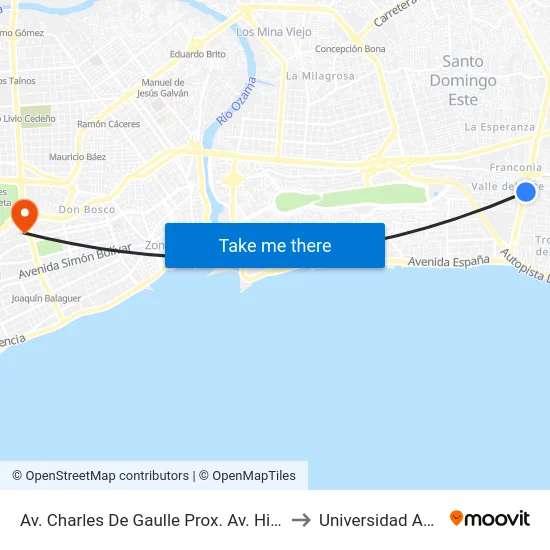 Av. Charles De Gaulle Prox. Av. Hipica to Universidad Apec map