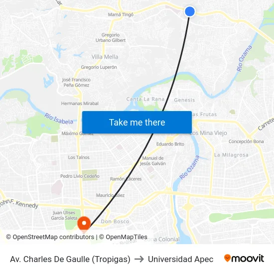Av. Charles De Gaulle (Tropigas) to Universidad Apec map