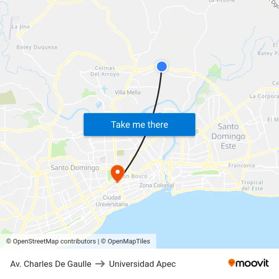 Av. Charles De Gaulle to Universidad Apec map