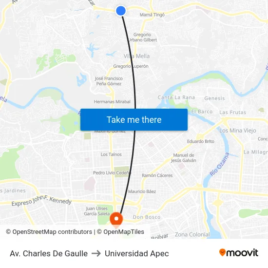 Av. Charles De Gaulle to Universidad Apec map