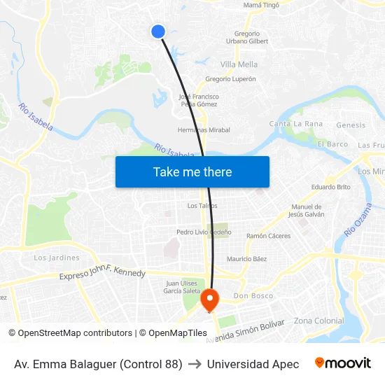 Av. Emma Balaguer (Control 88) to Universidad Apec map