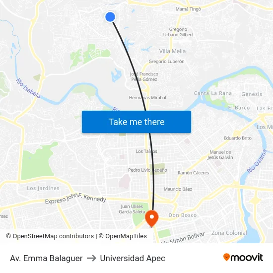 Av. Emma Balaguer to Universidad Apec map