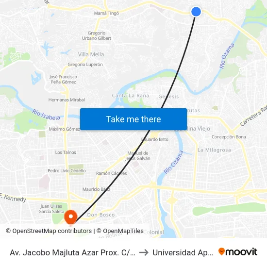 Av. Jacobo Majluta Azar Prox. C/15 to Universidad Apec map