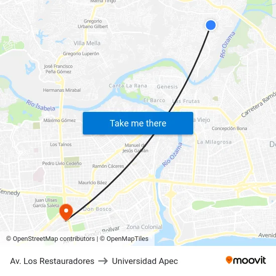 Av. Los Restauradores to Universidad Apec map