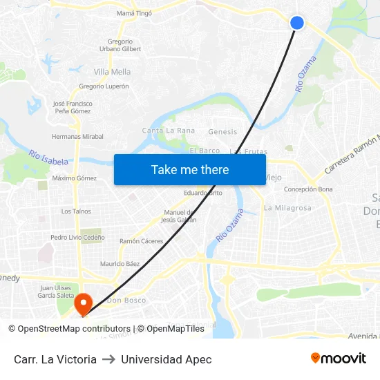 Carr. La Victoria to Universidad Apec map