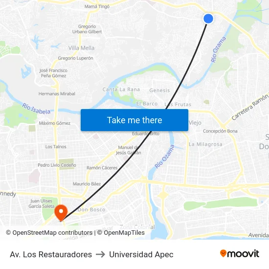 Av. Los Restauradores to Universidad Apec map